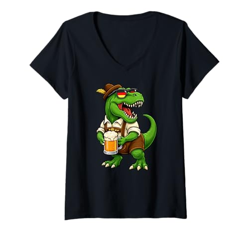 Damen Trex Dinosaurier Bier Bayerisch Deutsch Kostüm Jungen Herren T-Shirt mit V-Ausschnitt Damen Trex Dinosaurier Bier Bayerisch Deutsch Kostüm Jungen Herren T-Shirt mit V-Ausschnitt von DinosaurAxis1