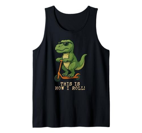 Lustiger Dinosaurier T Rex Scooter This Is How I Roll Jungen Mädchen Tank Top von DinosaurAxis1