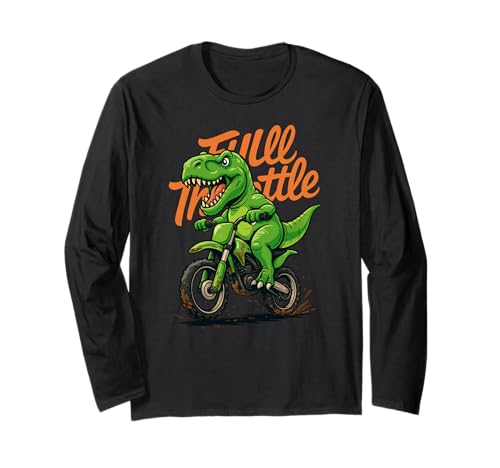 Dinosaurier Trex Vollgas Motocross Dirt Bike Jungen Herren Kind Langarmshirt von DinosaurTrexAxis1
