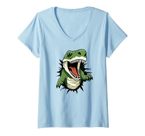 Damen Dinosaurier T-Rex Geschenk Tyrannosaurus Saurier zerrissen T-Shirt mit V-Ausschnitt von Dinosaurier Geschenk T-Rex Geschenke Dino Saurier