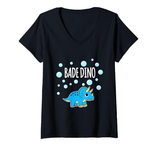 Damen Bade Dino T-Shirt mit V-Ausschnitt von Dinosaurier Geschenke für Damen Herren Kinder