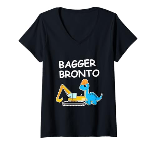 Damen Bagger Bronto T-Shirt mit V-Ausschnitt von Dinosaurier Geschenke für Damen Herren Kinder
