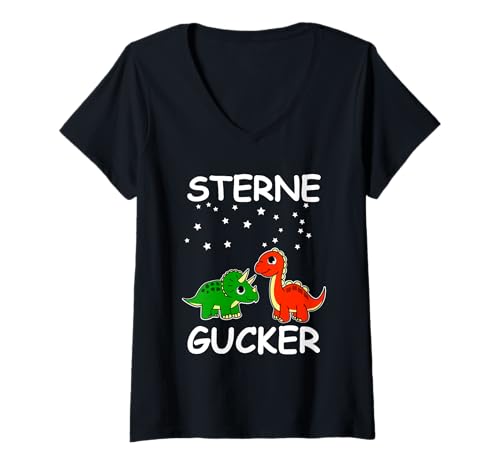 Damen Dinos gucken Sterne T-Shirt mit V-Ausschnitt von Dinosaurier Geschenke für Damen Herren Kinder
