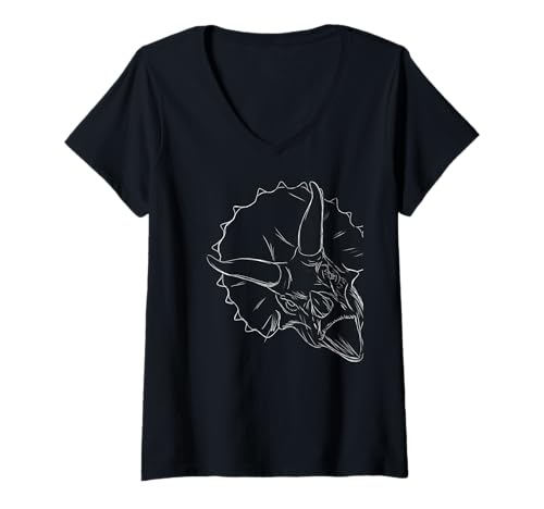 Damen Prähistorischer Dinosaurier Triceratops T-Shirt mit V-Ausschnitt von Dinosaurier Illustration Grafiken