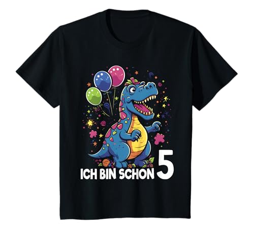 Kinder Ich bin schon 5 Jahre Dino 5. Geburtstag Junge T-Shirt von Dinosaurier Kindergeburtstag Party