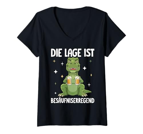 Damen Die Lage Ist Besäufniserregend Saurier Dino T-Rex Party T-Shirt mit V-Ausschnitt von Dinosaurier Outfits für Party und Kneipentour