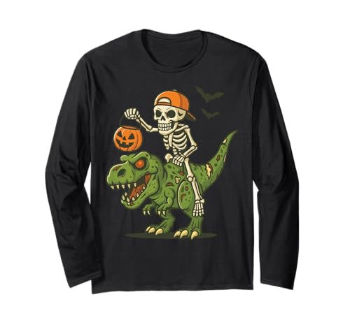 Skelett Dinosaurier Halloween T Rex Süß Kinder Langarmshirt von Dinosaurier Skelett Halloween T rex Gruselig