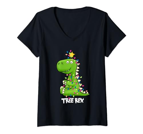 Tree Rex Süßer Dinosaurier Familie Kinder Weihnachten T-Shirt mit V-Ausschnitt Tree Rex Süßer Dinosaurier Familie Kinder Weihnachten T-Shirt mit V-Ausschnitt von Dinosaurier Winter Weihnachts Feiertage Kleidung