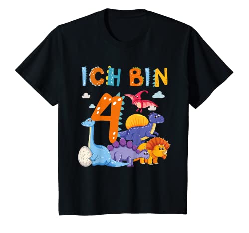 Kinder Dino 4. Geburtstag Junge Ich bin 4 Jahre Mädchen Dinosaurier T-Shirt von Dinosaurier und Dinos Kindergeburtstag Outfits