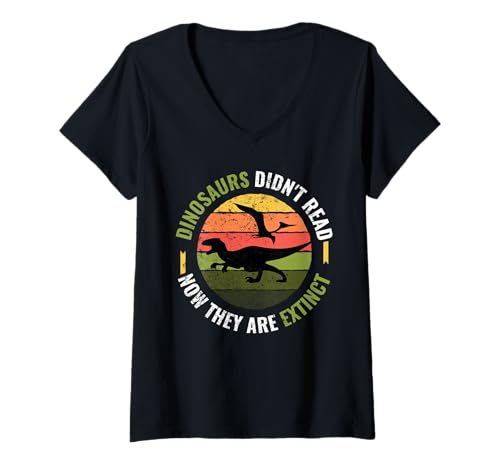 Damen Dinosaurs Didnt Read T-Shirt mit V-Ausschnitt Damen Dinosaurs Didnt Read T-Shirt mit V-Ausschnitt von Dinosaurs Didnt Read Kleidung