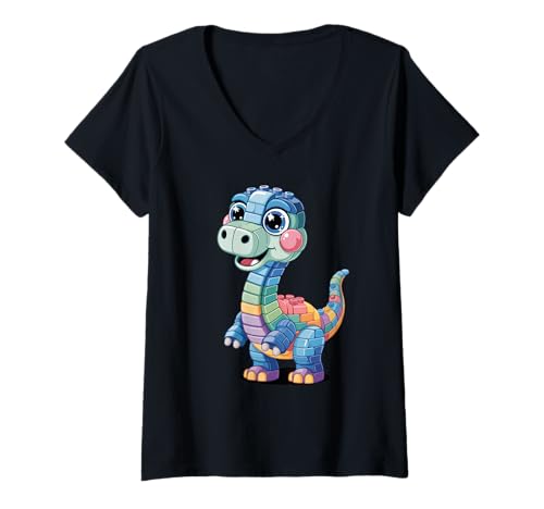 Damen Spielzeug Bausteine Brachiosaurus Dinosaurier T-Shirt mit V-Ausschnitt von Dinosaurs Dinosaur Lover Gifts