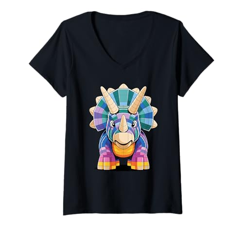Damen Spielzeug Bausteine Triceratops Dinosaurier T-Shirt mit V-Ausschnitt von Dinosaurs Dinosaur Lover Gifts