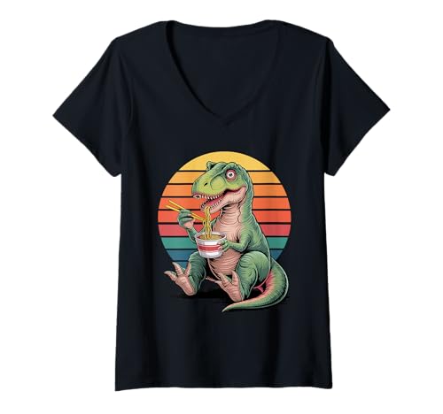 Damen T-Rex Dinosaurier Instant Cup Nudeln Tyrannosaurus Rex T-Shirt mit V-Ausschnitt von Dinosaurs Dinosaur Lover Gifts