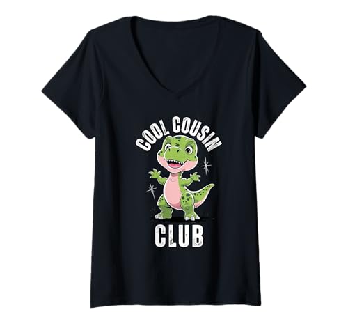 Damen Cooler Cousin Club Dinosaurier Crew Fun T-Shirt mit V-Ausschnitt von Dinosaurs Fun Family Cousins Graphic Tees