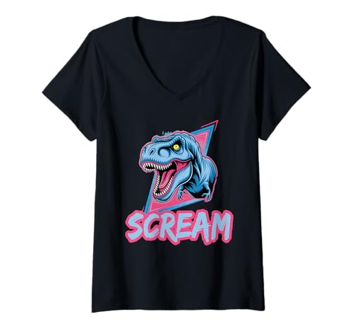 Damen Scream T-Rex Dinosaurier Fierce Style T-Shirt mit V-Ausschnitt Damen Scream T-Rex Dinosaurier Fierce Style T-Shirt mit V-Ausschnitt von Dinosaurs Roaring Jurassic Era Tyrannosaurus
