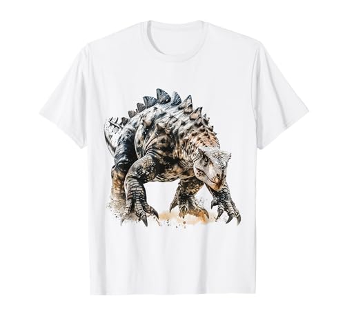 DinotastiX Unisex T-Shirt für Tierliebhaber, Dinosaurier-Fans, Kinder & Erwachsene - Weiß, S - Klassischer Kragen, V-Ausschnitt, Einfarbig, Pull-On, Illustration - Ankylosaurus Dinosaurier Grafik DinotastiX Unisex T-Shirt für Tierliebhaber, Dinosaurier-Fans, Kinder & Erwachsene - Weiß, S - Klassischer Kragen, V-Ausschnitt, Einfarbig, Pull-On, Illustration - Ankylosaurus Dinosaurier Grafik von DinotastiX