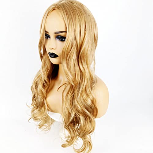 Lange Gewellte Perücke Damenmode Matte Blonde Perücke Halloween-Party Cosplay Kostüm Mittelscheitel Gewellte Synthetische Perücke von Dioche