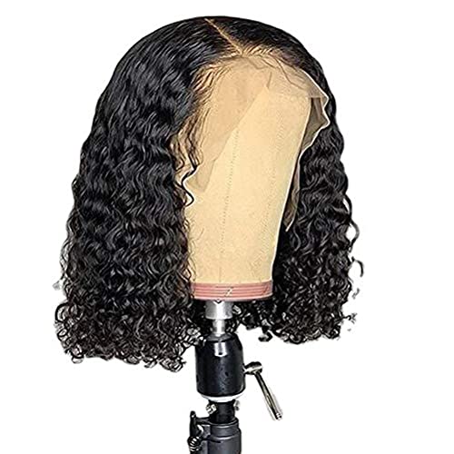 Lockige Perücken für Frauen, 14 Zoll, Kurze, Gewellte Perücken, Tief Gewellte Spitzen-Frontalperücken, Brasilianische Haarperücken für Schwarze Frauen, Natürliches Schwarz, 150% (Wie farbig von Dioche