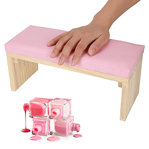 Nail Art Handkissen Nagel Armauflage Kissen Weiches PU Leder Holzständer Armauflage Kissen für Nagelstudio(Rosa) von Dioche