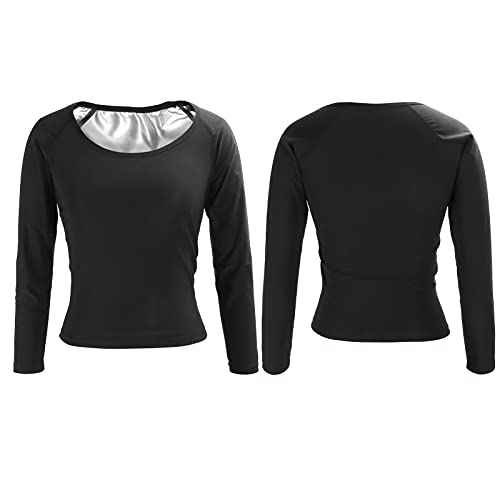 Sweat Shaper Damen Workout Top Langarm Hochleistungs-Kompressionssport Abnehmen Sauna Shirt Schweißverstärkend Abnehmen Körper Shapewear(4XL/5XL) von Dioche