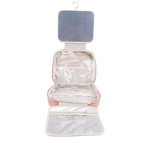Wasserfester Make-up-Organizer mit Spiegel, Tragbares Make-up-Etui für Reisen, Design mit Zwei Reißverschlüssen, Vollbildspiegel, Leichter Kunststoff, Rutschfester Metallhaken von Dioche