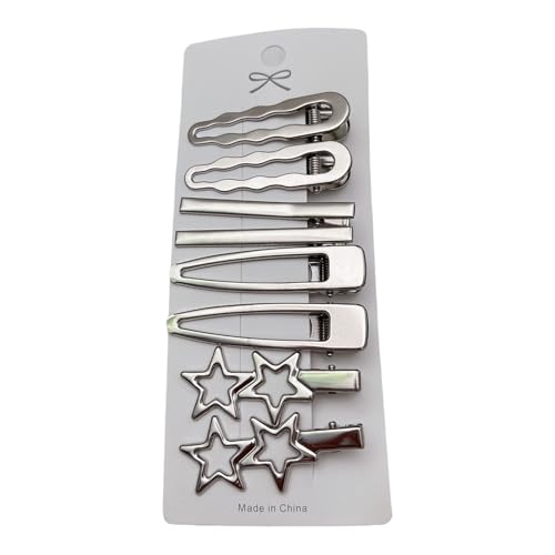 2000er Haarspangen, silberfarben, für Mädchen und Teenager, Haarstyling, trendiges Entenschnabel-Clip-Design für dünnes Haar, modische Metall-Haarnadeln im Set von Diogeynu