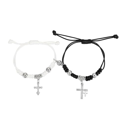 Diogeynu 2 Stück/Set Paar Attraktion Ball Armbänder Freundschaft Armreif Kreuz Anhänger geflochtenes Seil Männer und Frauen Schmuck Kreuz Armbänder für Frauen von Diogeynu