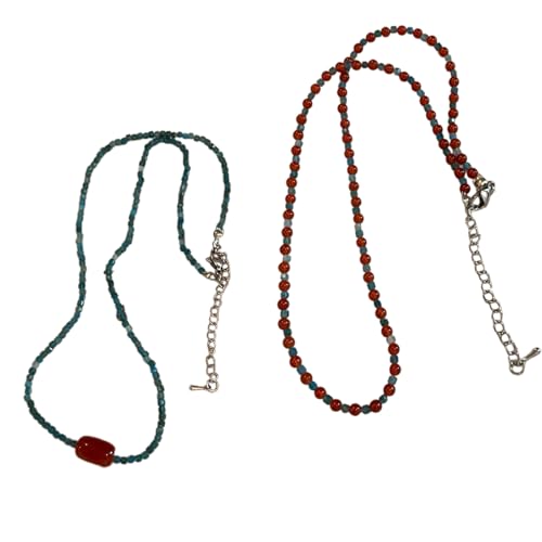Diogeynu 2 x rot-blaue Perlen-Choker-Halskette, verstellbare Länge, trendiger, handgefertigter Schmuck für Festivals und Veranstaltungen von Diogeynu