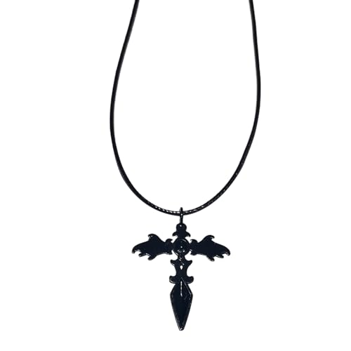 Diogeynu Gothic-Punk-Spinnen-Halskette, dunkles Kreuz, Schlüsselbeinkette, Hip-Hop-Motten-Halskette, PU-Seil, Schmuck, Geschenk, Party, Choker, Punk-Kreuz-Anhänger für Menschen von Diogeynu