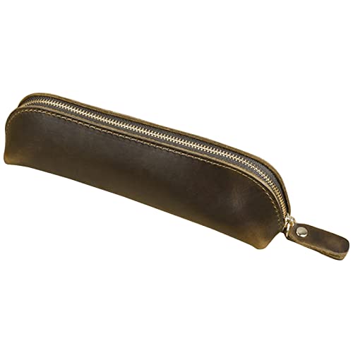 Diogeynu Handgefertigtes Leder-Federmäppchen, Federmäppchen, Federmäppchen, praktische Reißverschlusstasche, Schreibwaren-Tasche, Make-up-Tasche, für Herren und Damen, braun von Diogeynu