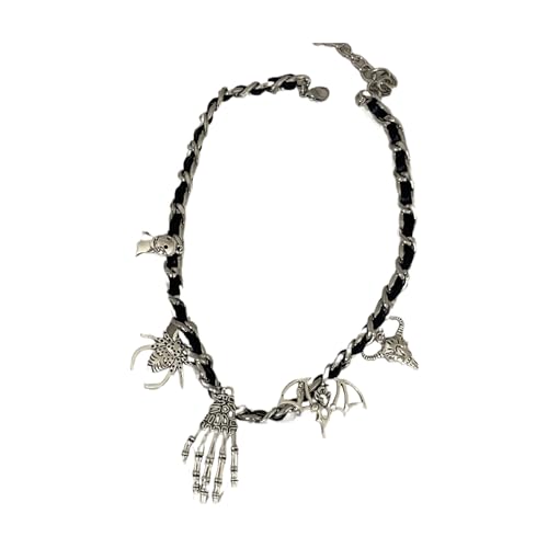 Diogeynu Kurze Choker-Halskette mit übertriebenem Spinnenanhänger, für Damen, Halloween, Gothic, Leder, Seil, Schlüsselbeinkette, Kreuzhalsband, verstellbares Schlüsselbein von Diogeynu