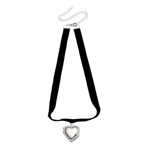 Diogeynu Medaillon-Herz-Halskette, schwarzer Samt, Choker-Halskette, Strass-Herz-Anhänger, trendiger Schmuck, für Damen und Mädchen, pfirsichförmige Buchstaben-Schlüsselbein-Kette von Diogeynu