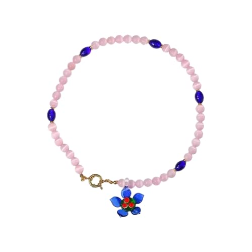 Diogeynu Modische Blüten-Anhänger-Halskette aus stabilen Steinglas-Materialien mit verstellbarer Kette für vielseitiges Styling, künstlerischer Glasanhänger von Diogeynu