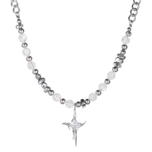 Diogeynu Modische Perlen-Halskette, verstellbar, Stern-/Kreuz-Anhänger, geeignet für Festivals und gesellschaftliche Veranstaltungen, Einheitsgröße, Wie beschrieben, Wie beschrieben von Diogeynu