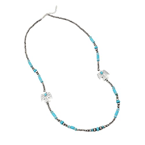 Diogeynu Modische Türkis-Perlen-Halskette, bunte Perlen, Schlüsselbeinkette, stilvolles Straßen-Accessoire für Festivals und Partys, einzigartige Legierungs-Halskette von Diogeynu
