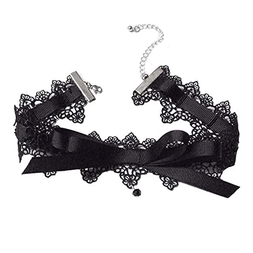 Diogeynu Schwarze Spitze Bowknot Choker Halskette Süßes Halsband Halskette Schlüsselbein Kette Cosplay Kostüm Zubehör für Frauen Mädchen Bowknot Kragen Choker für Frauen Statement von Diogeynu