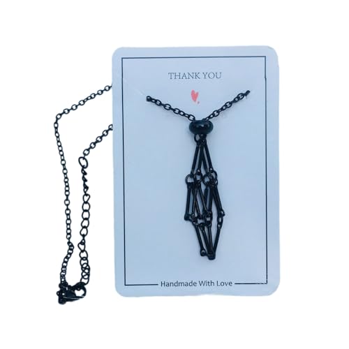 Diogeynu Verstellbare Netzanhänger Halskette Metall Kristall Käfig Halskette Halter Ersatz Leere Kristall Stein Halter Stein Verstellbare Kette Mesh Tasche Anhänger Seil Einzigartige Schwarze von Diogeynu