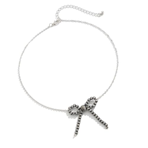 Diogeynu Vintage Bowknot Perlen Halskette Einstellbare Länge Stilvolles Set Zubehör für lässige und formelle Anlässe von Diogeynu