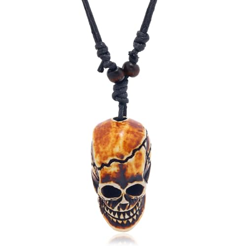 Diogeynu Vintage Totenkopf Anhänger Halskette Lange Kette Skelett Goth Punk Gothic Ästhetischer Schmuck Hip Hop Verstellbare Wachs Halsketten Schädel Anhänger Halskette für Herren, Einheitsgröße, Wie von Diogeynu
