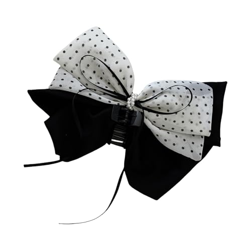 Elegante schwarz-weiße gepunktete Schleifen-Haarspange, Haarklammer, französischer Look, Haarklammer für Damen, Teenager, tägliches Styling, elegante Schleife, Haarspange für Damen von Diogeynu