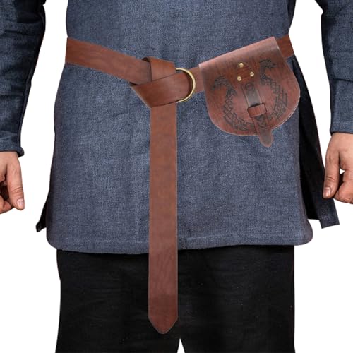 Retro Mittelalter Kunstleder Gürteltaschen Geldbörse Mittelalter Tragbare Münzbörse Gürteltaschen LARP Renaissances-Kostüme, Braunes 2-teiliges Set von Diogeynu