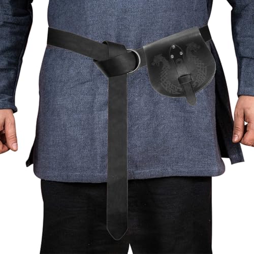Retro Mittelalter Kunstleder Gürteltaschen Geldbörse Mittelalter Tragbare Münzbörse Gürteltaschen LARP Renaissances-Kostüme, Schwarzes 2-teiliges Set von Diogeynu