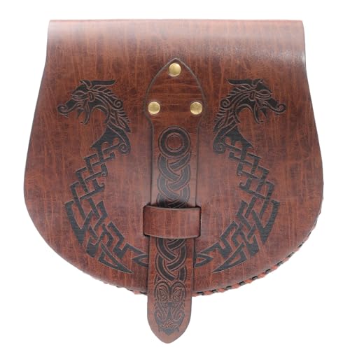 Retro Mittelalter Kunstleder Gürteltaschen Geldbörse Mittelalter Tragbare Münzbörse Gürteltaschen LARP Renaissances-Kostüme, braun von Diogeynu