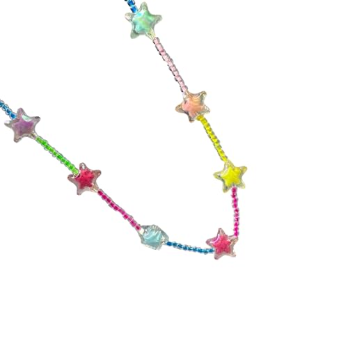 Trendige Dopamin-Stern-Halskette mit Regenbogen-Perlen für Frauen, modische Schichtkette, Schmuck, Geschenk, süße und coole Halskette, necklace, Wie beschrieben, Wie beschrieben von Diogeynu