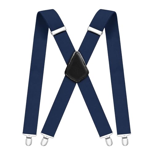 Diompirux Hosenträger Herren Breit 3,5 cm mit Sehr Starken 4 Metall Clips, Durable Elastic Verstellbare Hosenträger, Elastisch X Form Einheitsgröße Hosenträger, Passt Alle Männer und Damen (Blau) von Diompirux