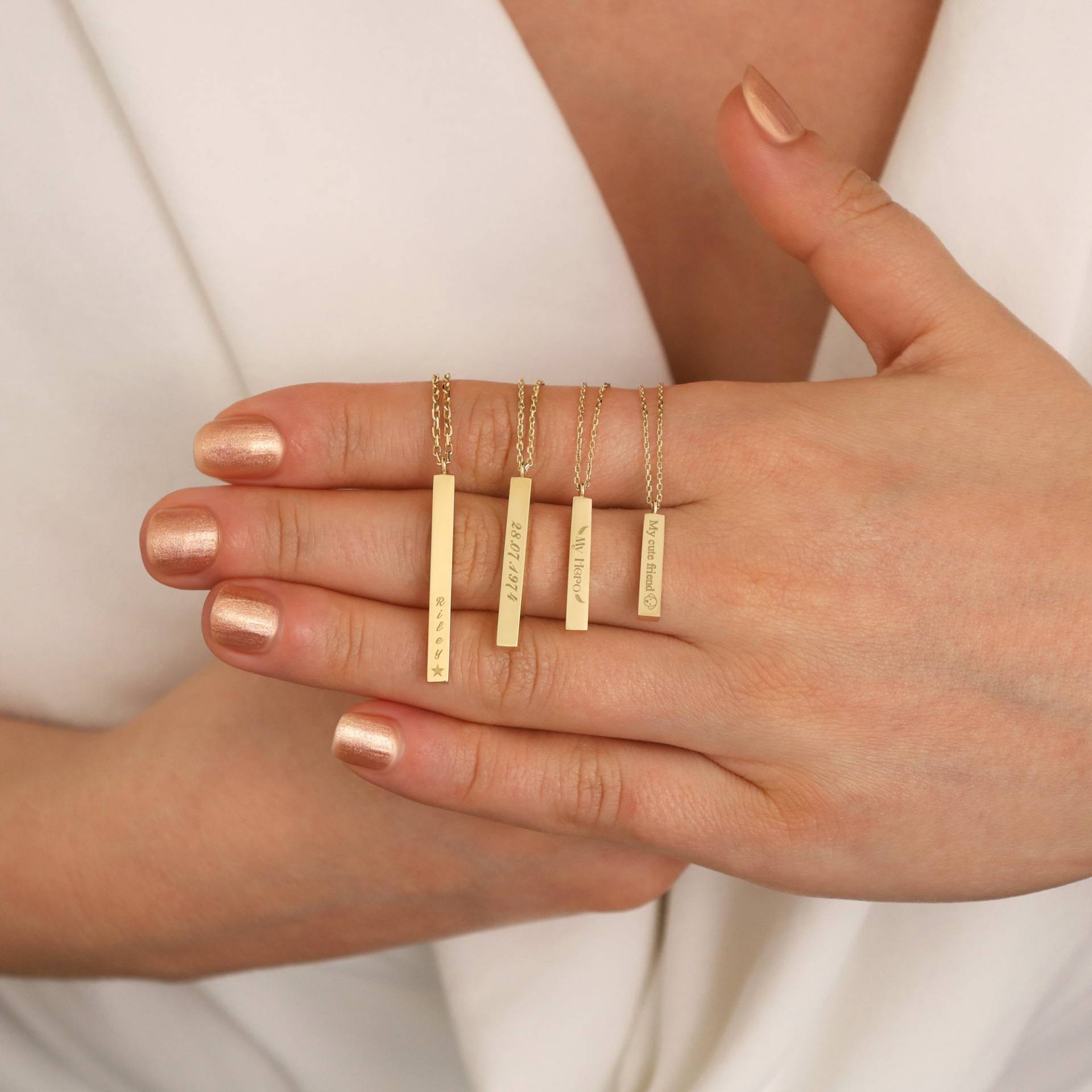 14K Gold Bar Halskette | Gravur Vertikale Benutzerdefinierte Anhänger Personalisierte Schmuck von DionJewel