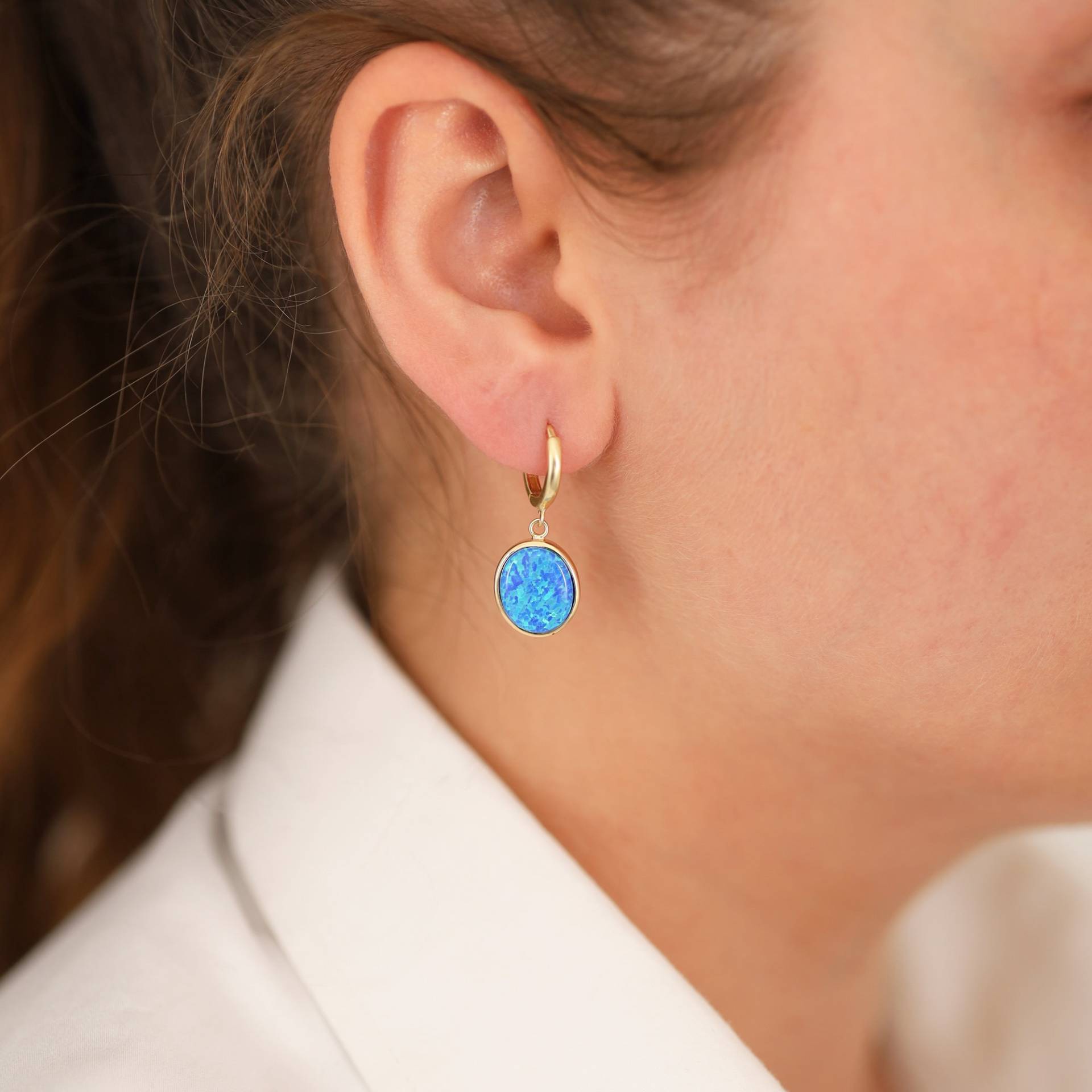 14K Gold Blauer Opal Ohrringe | Waage Sternzeichen Oktober Geburtsstein Schmuck von DionJewel