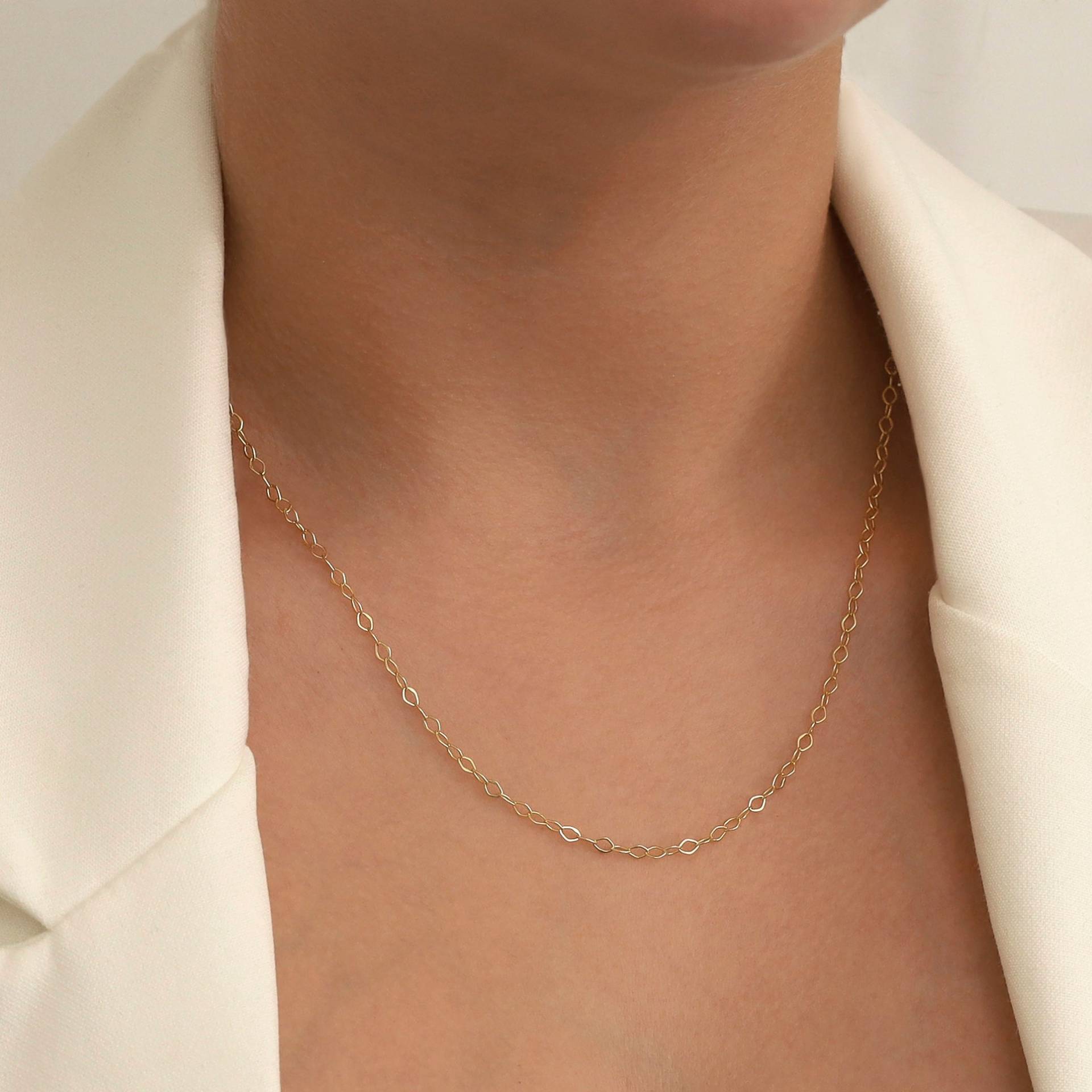 14K Gold Flach Oval Ketten Set | Zierliche Halskette Und Armband Layering Schmuck Geschenk von DionJewel