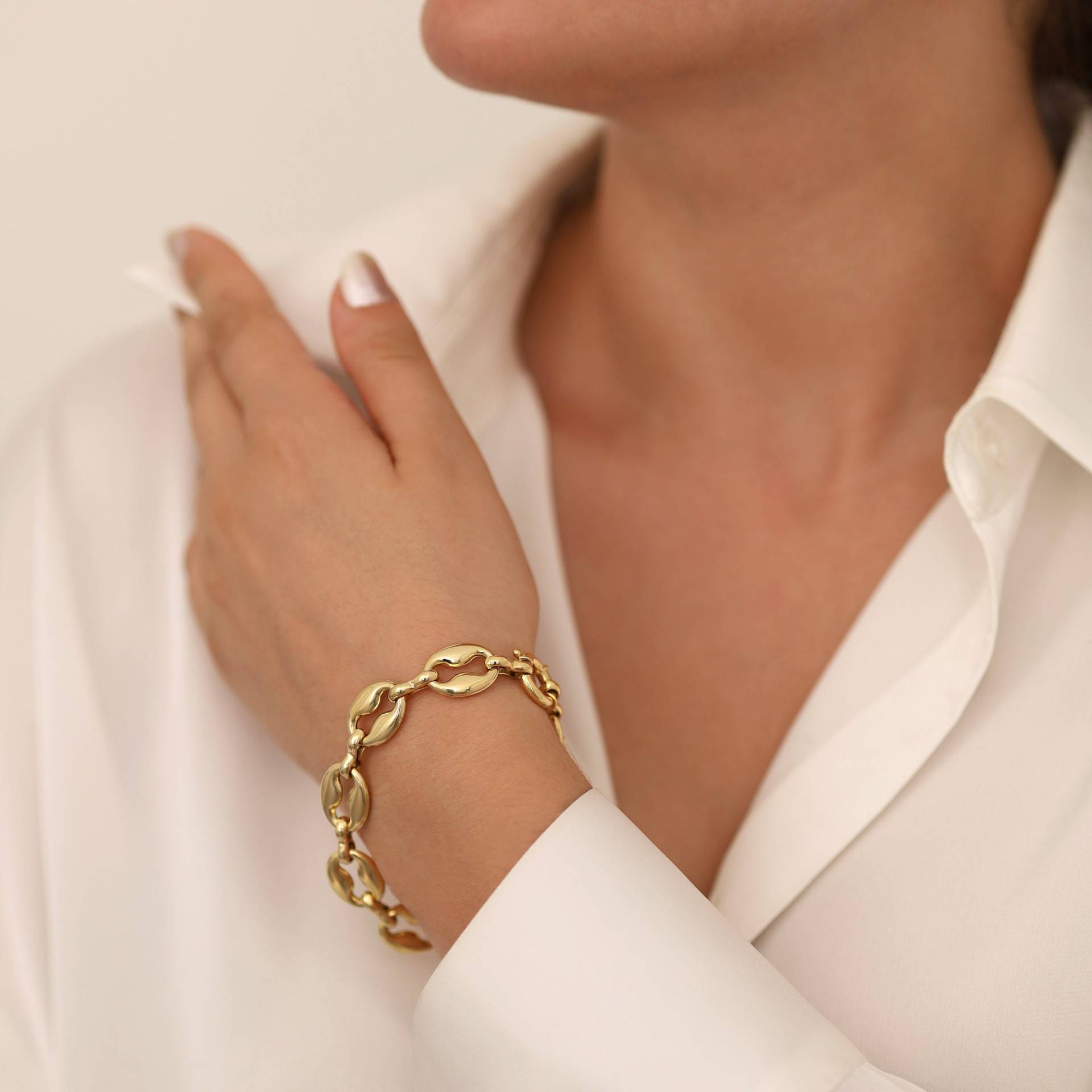 14K Gold Kaffeebohne Kettenarmband Mit Sailor Schloss | Schwein Nase Chunky Armband Dicke Klobige Pailletten-Gliederkette Geschenk Für Sie 14K Gold Kaffeebohne Kettenarmband Mit Sailor Schloss | Schwein Nase Chunky Armband Dicke Klobige Pailletten-Gliederkette Geschenk Für Sie von DionJewel