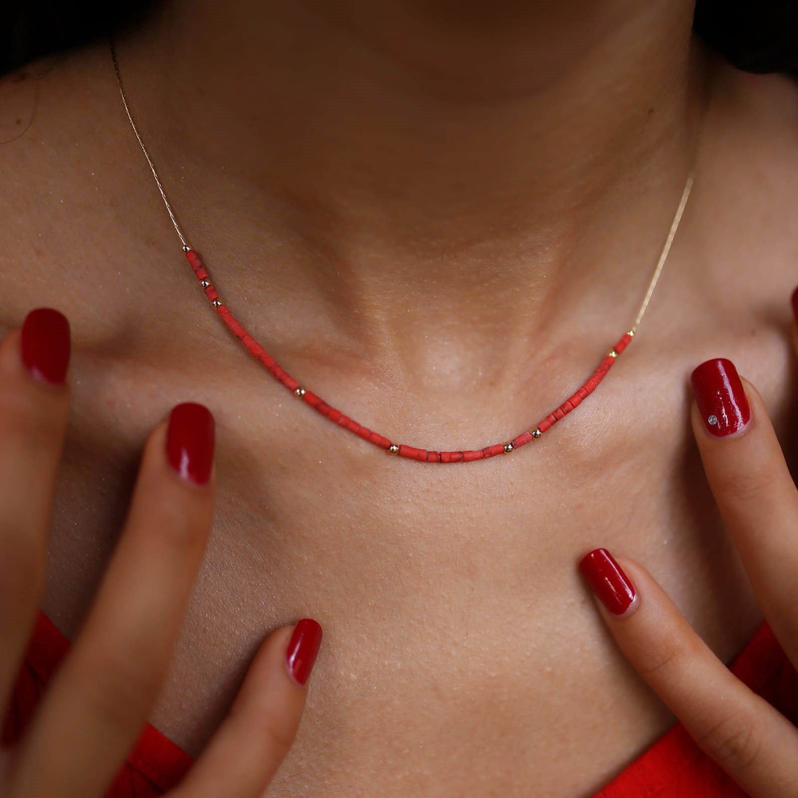 14K Gold Korallen Perlen Halskette | Natürliche Rote Koralle Edelstein, Echte Perlenstrang von DionJewel